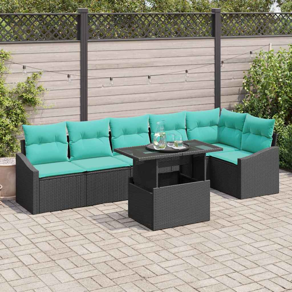 Tuin Sofa Set 7 st Zwart en Blauw poly rattan