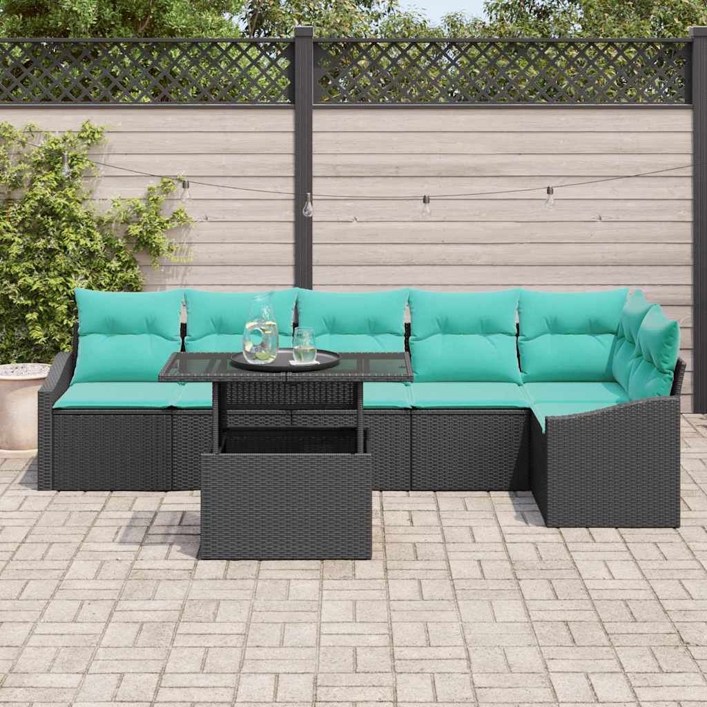 Tuin Sofa Set 7 st Zwart en Blauw poly rattan