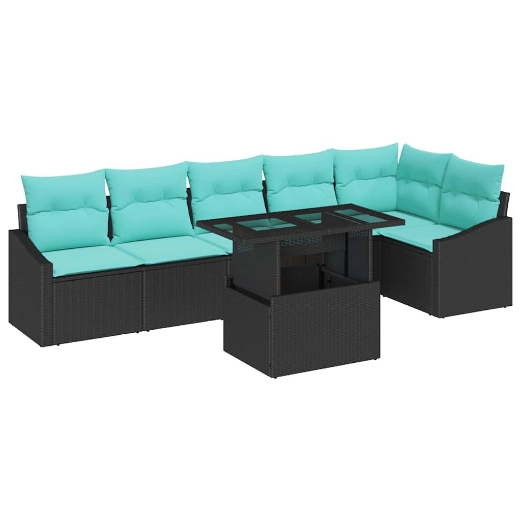 Tuin Sofa Set 7 st Zwart en Blauw poly rattan