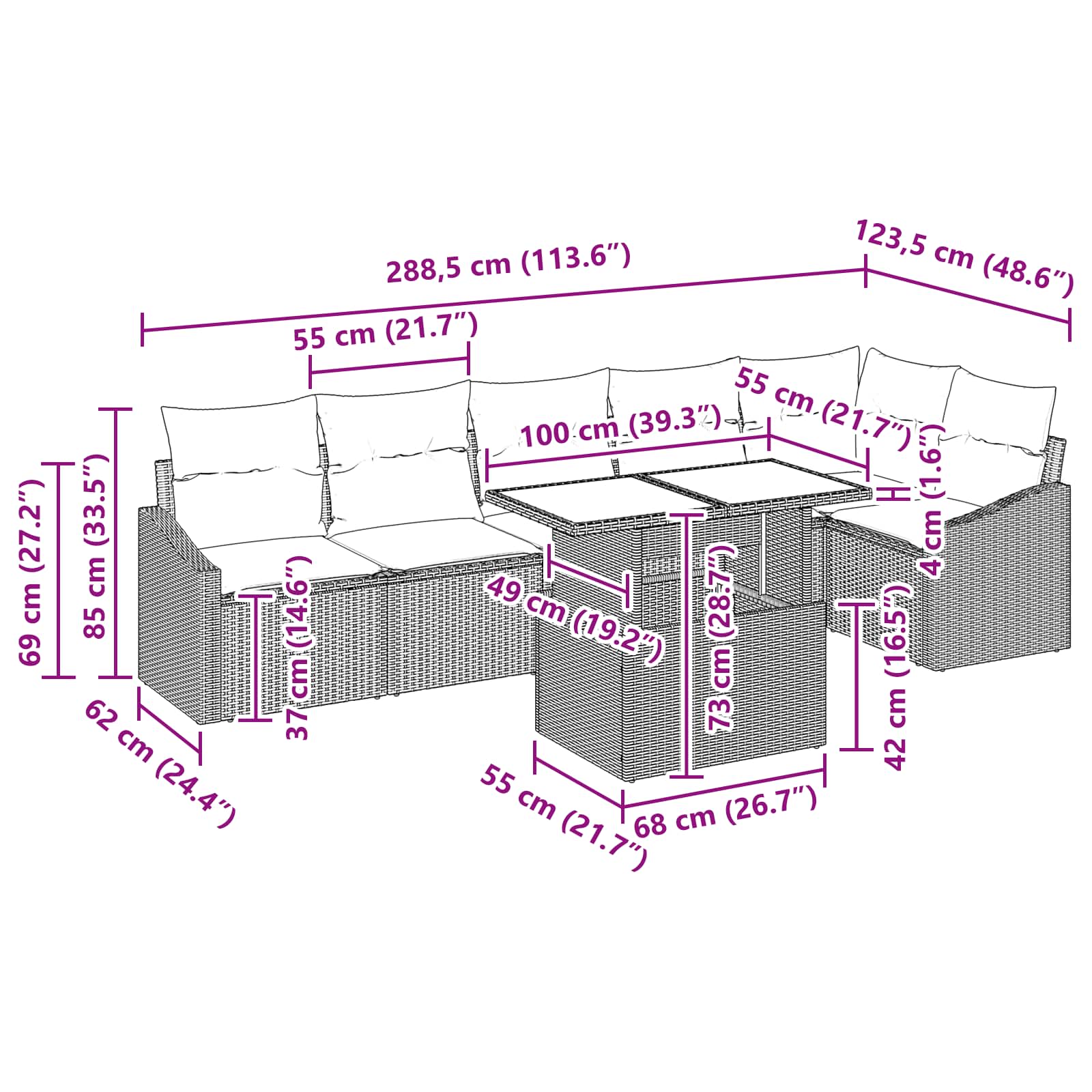 Tuin Sofa Set 7 st Zwart en Blauw poly rattan