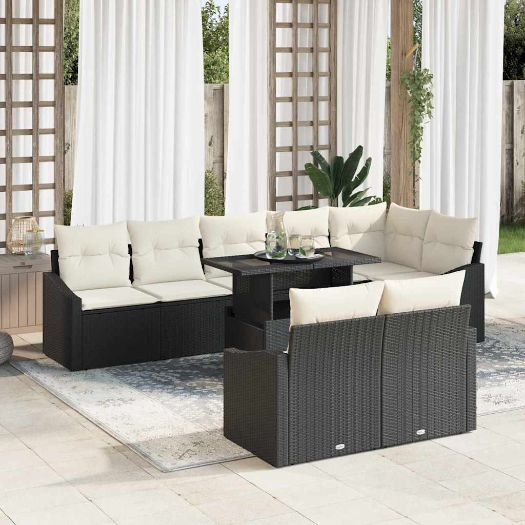 Tuin Sofa Set 9 st Zwart en Crème poly rattan