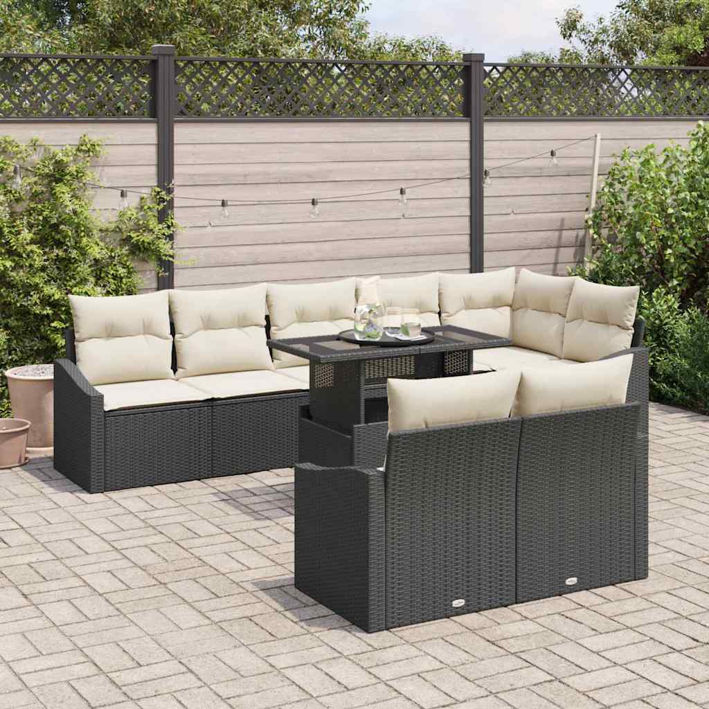 Tuin Sofa Set 9 st Zwart en Crème poly rattan