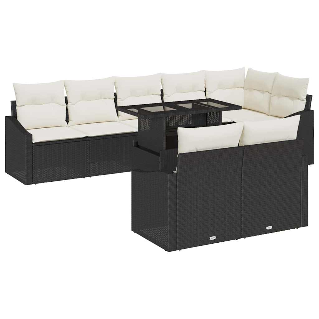 Tuin Sofa Set 9 st Zwart en Crème poly rattan