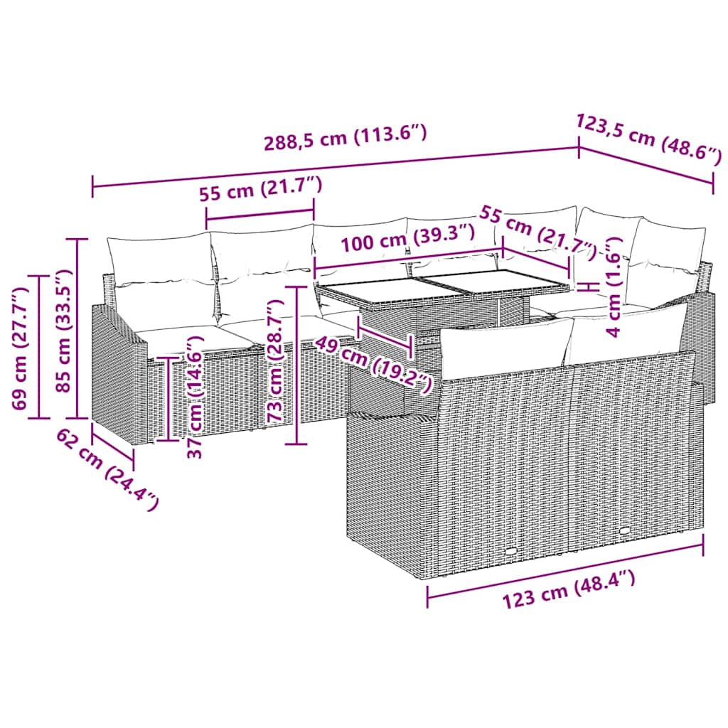 Tuin Sofa Set 9 st Zwart en Crème poly rattan