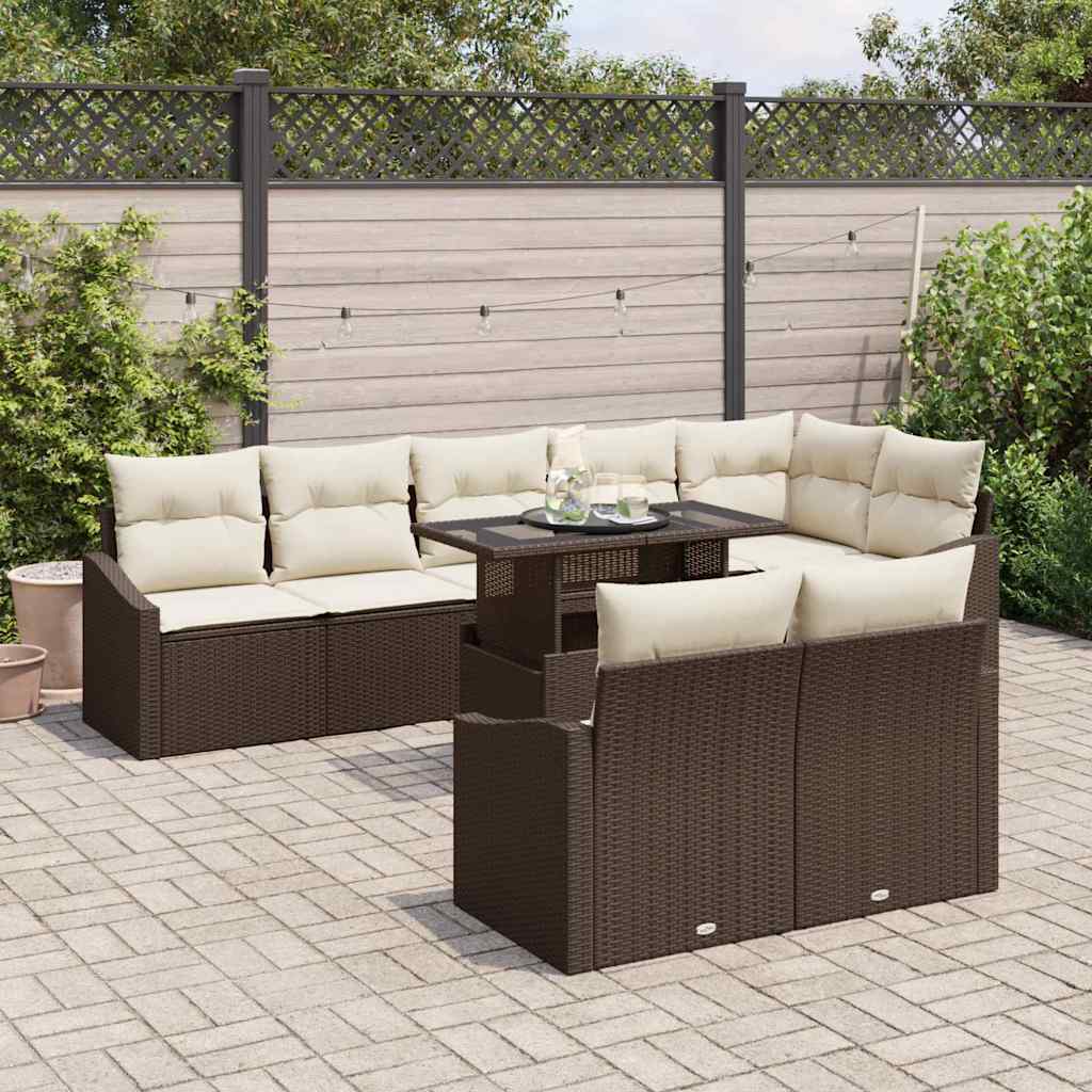 Tuin Sofa Set 9 st Bruin en Crème poly rattan