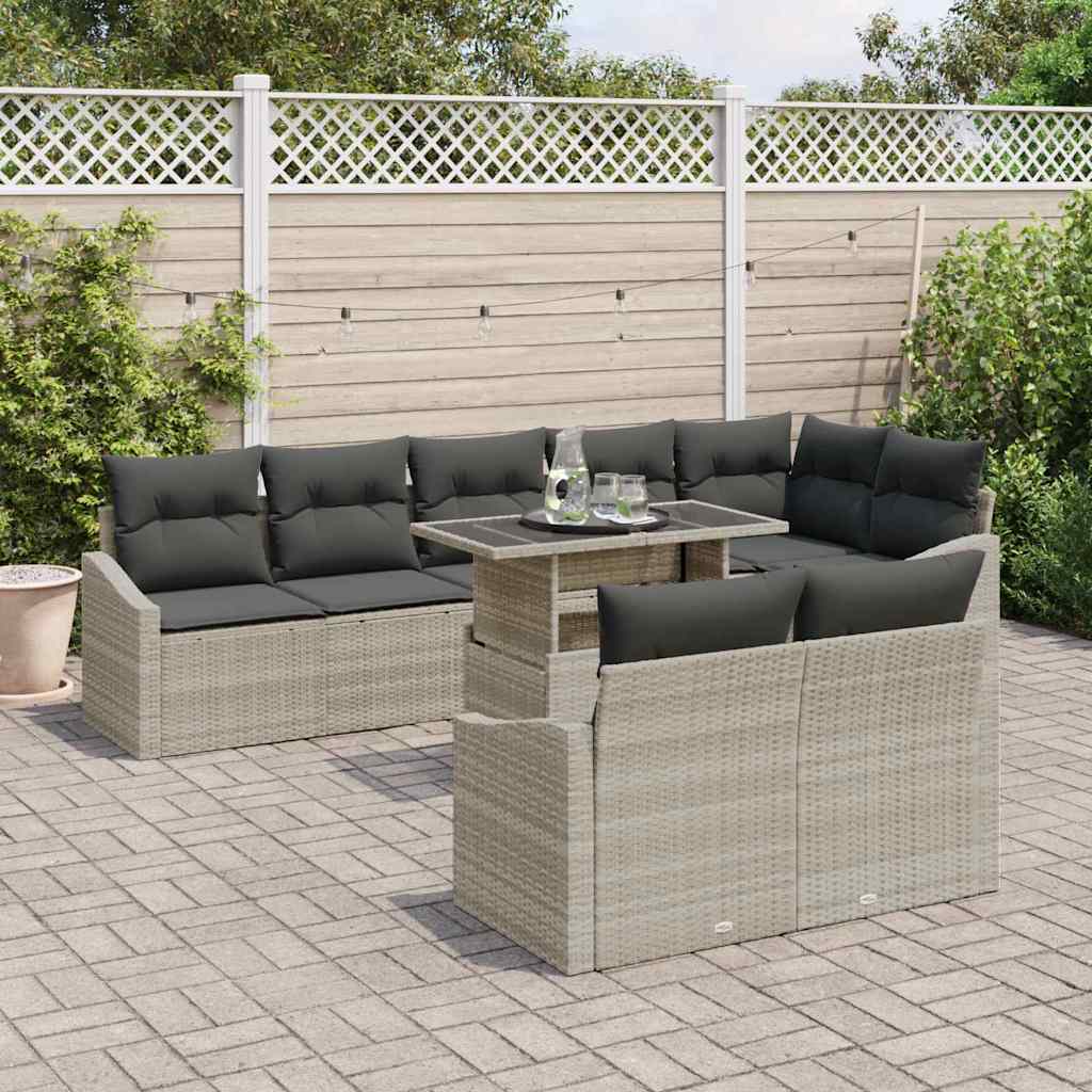 Tuin Sofa Set 9 st Lichtgrijs poly rattan