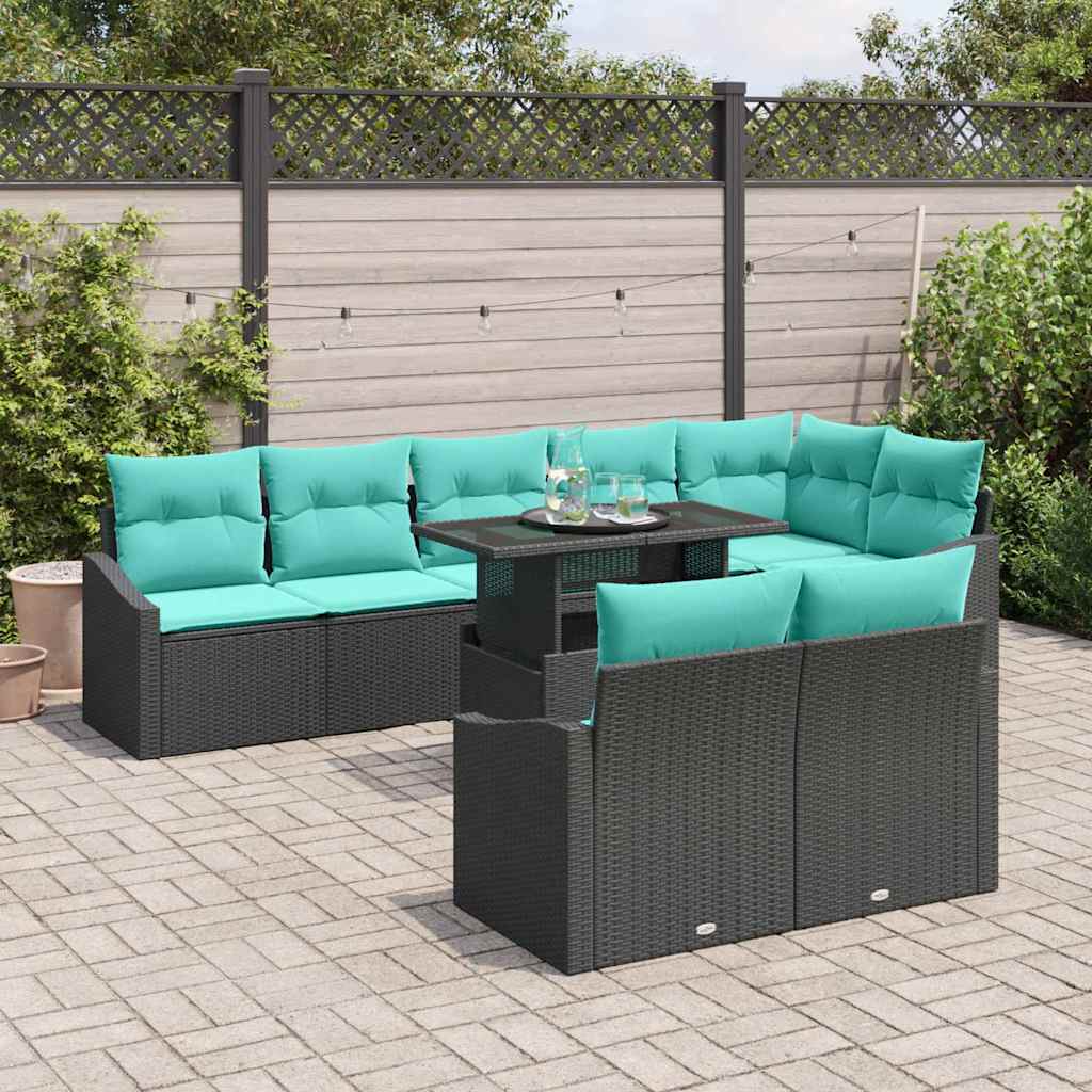 Tuin Sofa Set 9 st Zwart en Blauw poly rattan
