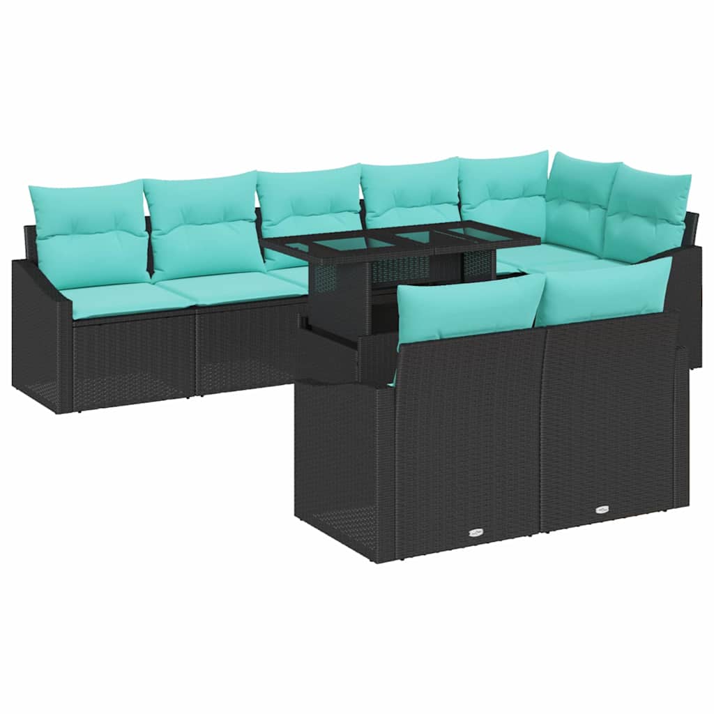Tuin Sofa Set 9 st Zwart en Blauw poly rattan