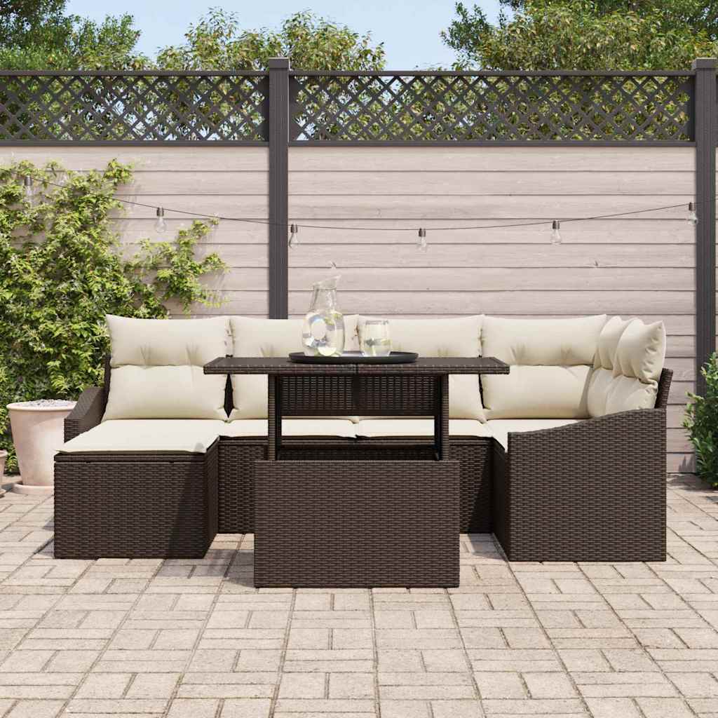 Tuin Sofa Set 7 st Bruin en Crème poly rattan