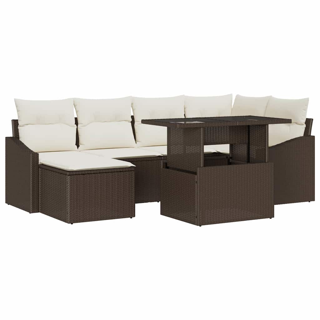 Tuin Sofa Set 7 st Bruin en Crème poly rattan