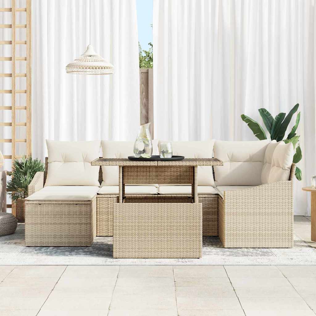 Tuin Sofa Set 7 st Beige en Crème poly rattan