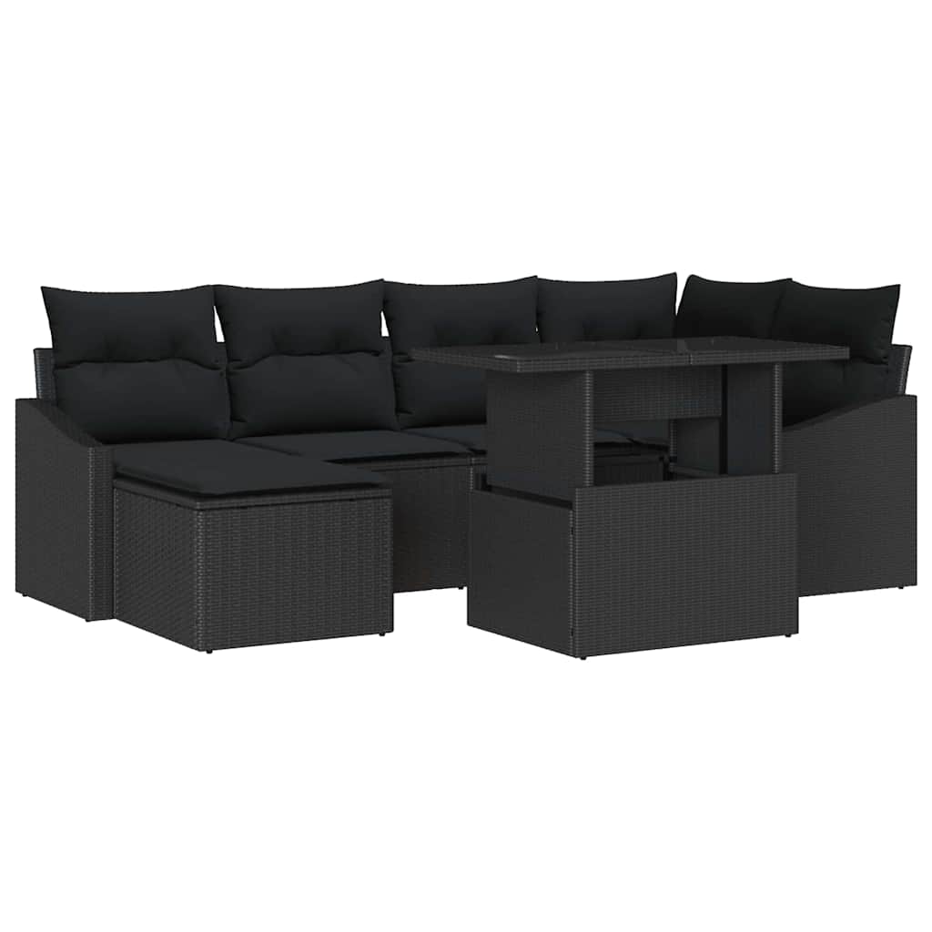 Tuin Sofa Set 7 st Zwart poly rattan