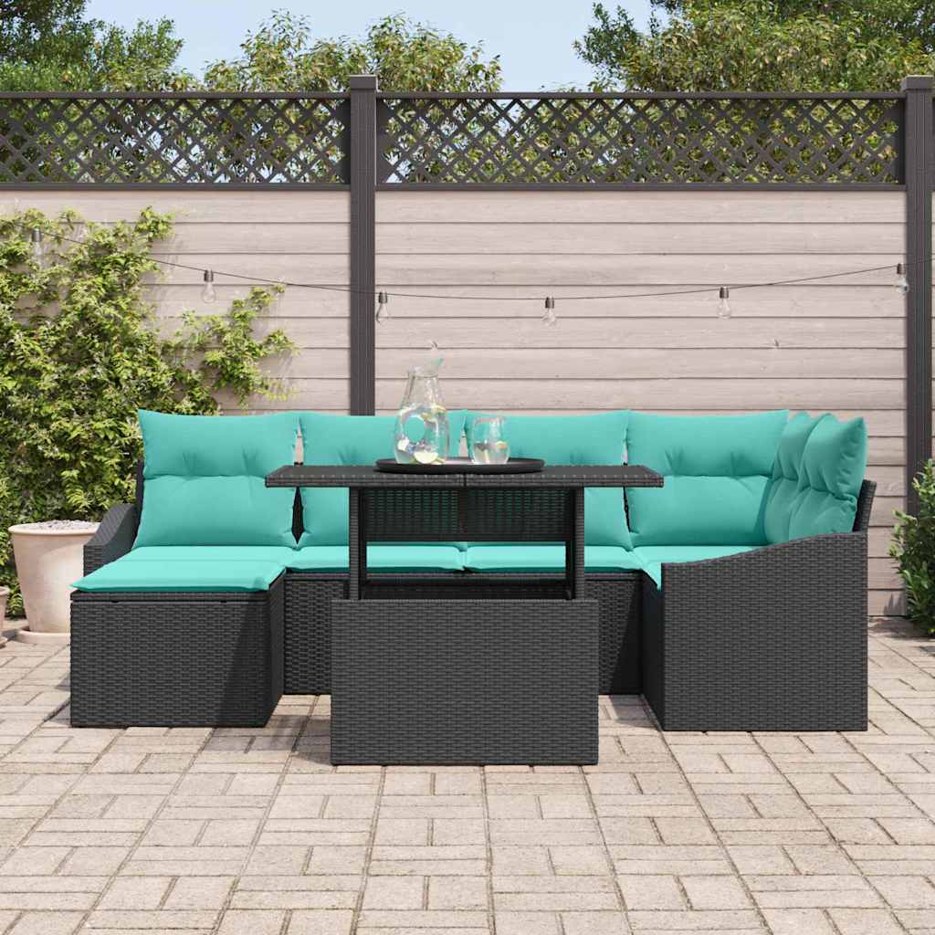 Bankstel 7 st Zwart en Blauw Poly riet