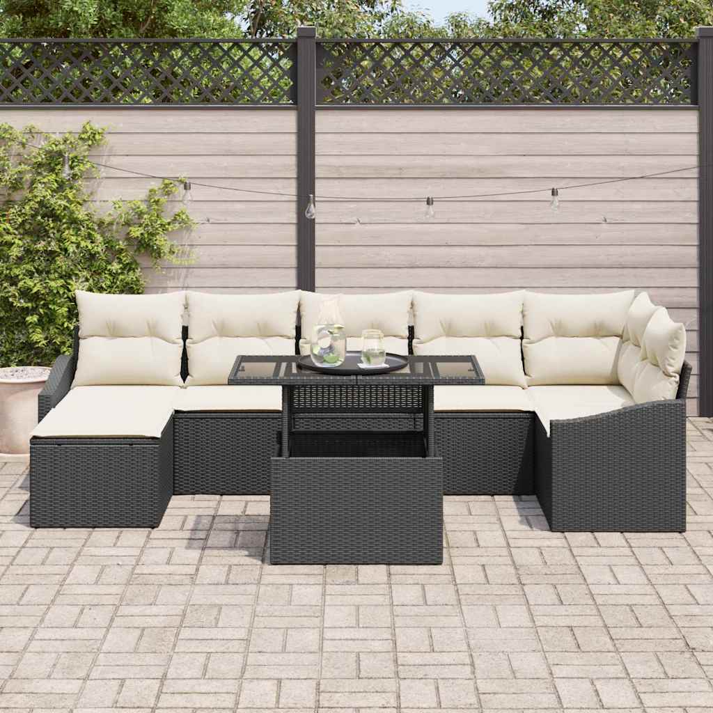 Tuin Sofa Set 8 st Zwart en Crème poly rattan
