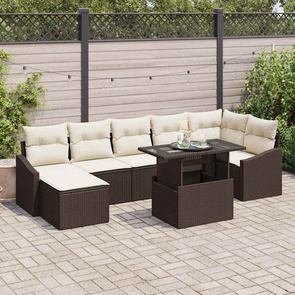 Tuin Sofa Set 8 st Bruin en Crème poly rattan