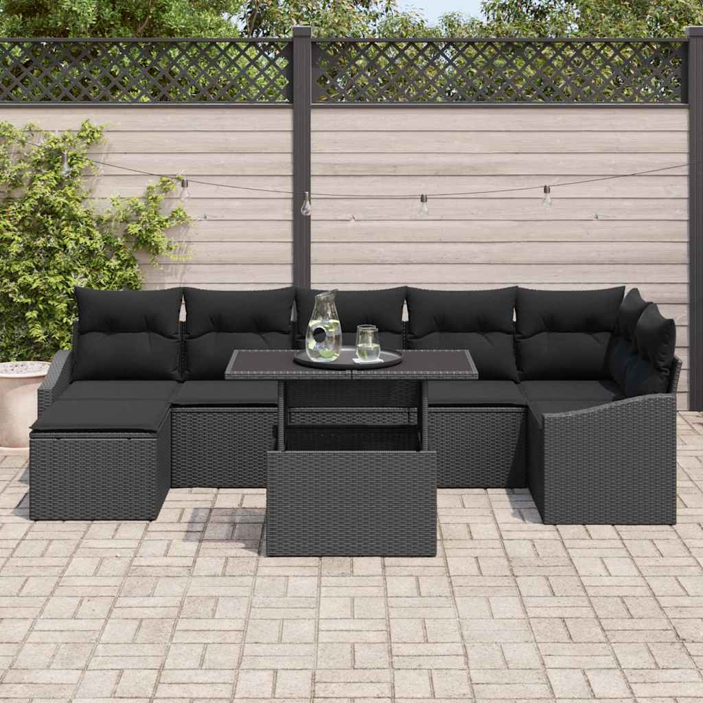 Tuin Sofa Set 8 st Zwart poly rattan