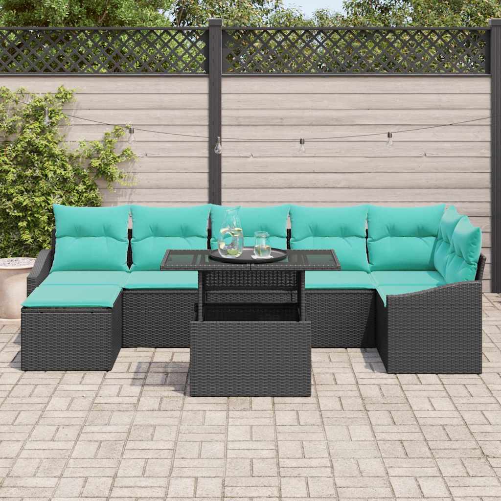 Tuin Sofa Set 8 st Zwart en Blauw poly rattan