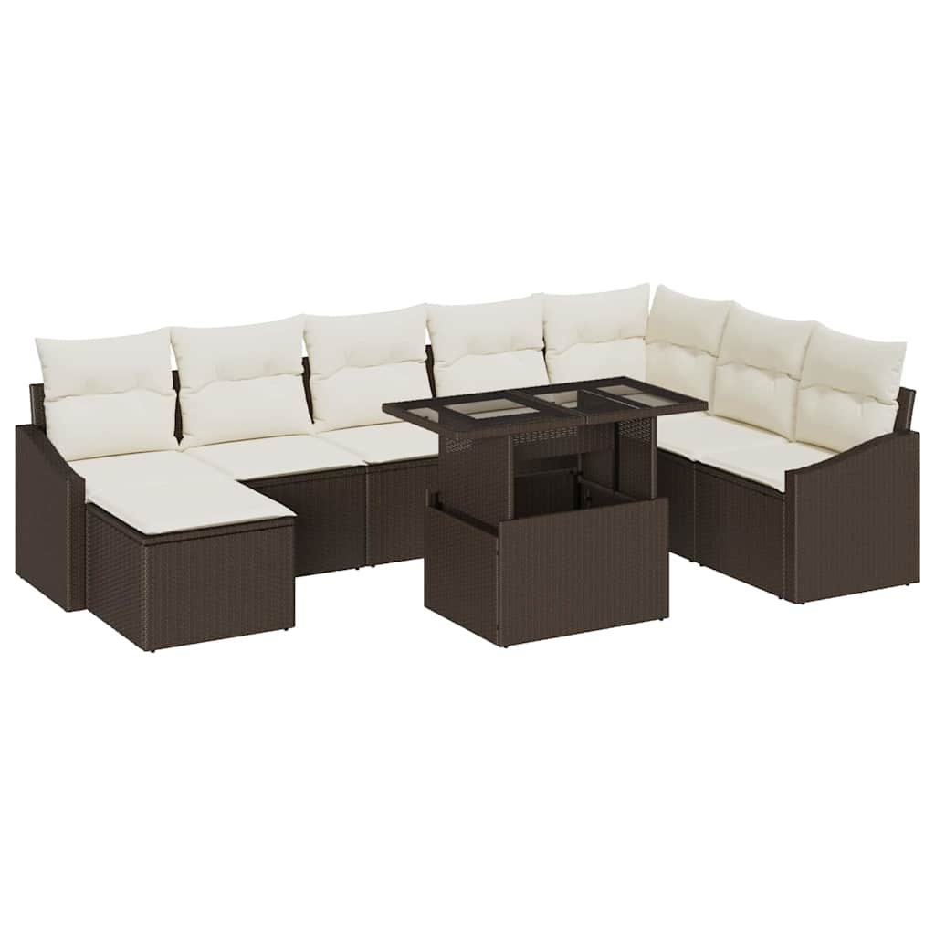 Bankstel 9 st Bruin en Crème poly rattan