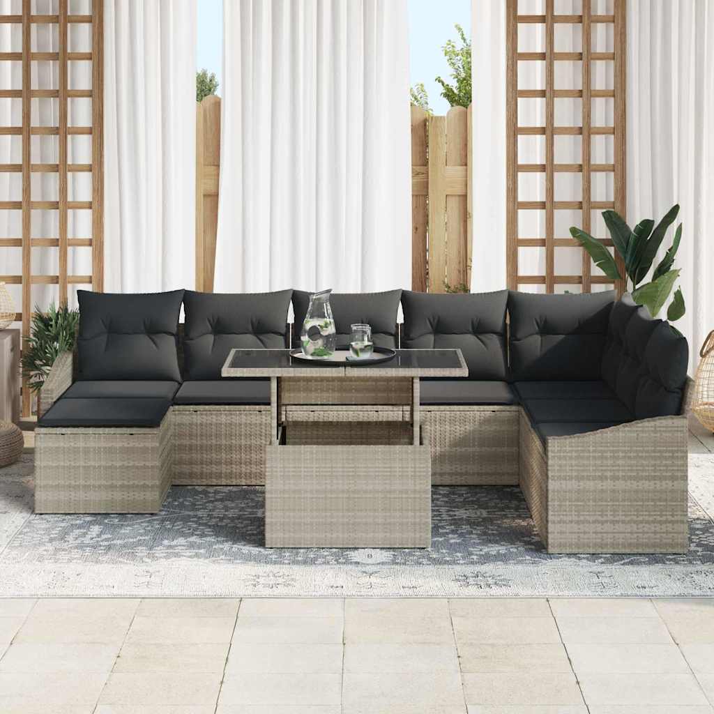 Bankstel 9 st Lichtgrijs poly rattan