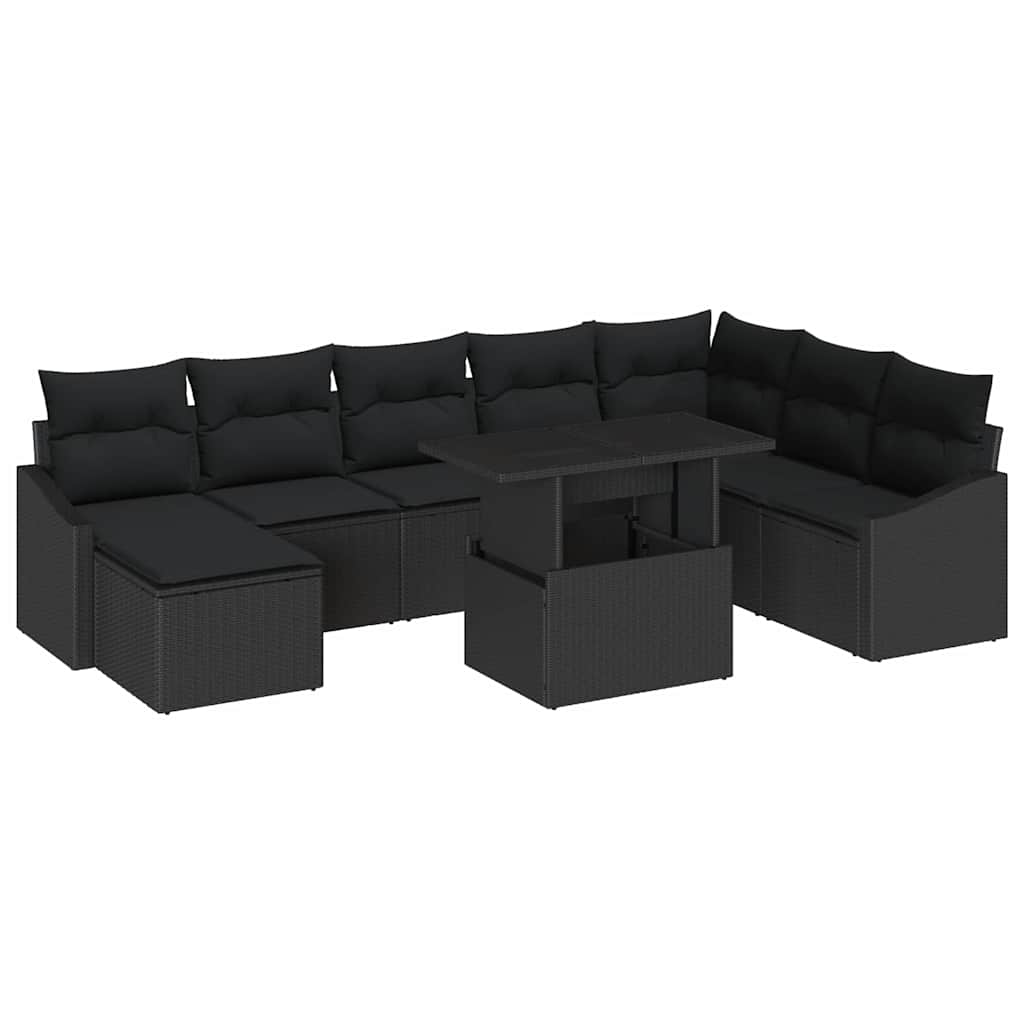 Bankstel 9 st Zwart poly rattan