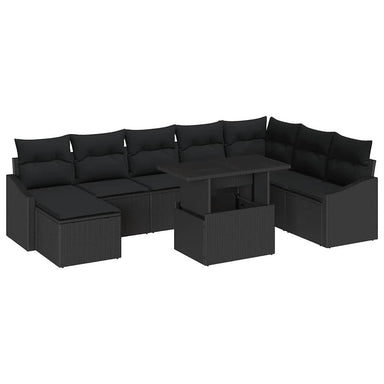 Bankstel 9 st Zwart poly rattan