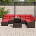 Bankstel 9 st Bruin en Rood poly rattan