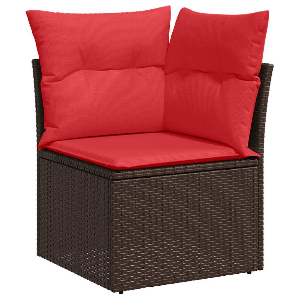 Bankstel 9 st Bruin en Rood poly rattan
