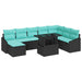Bankstel 9 st Zwart en Blauw poly rattan