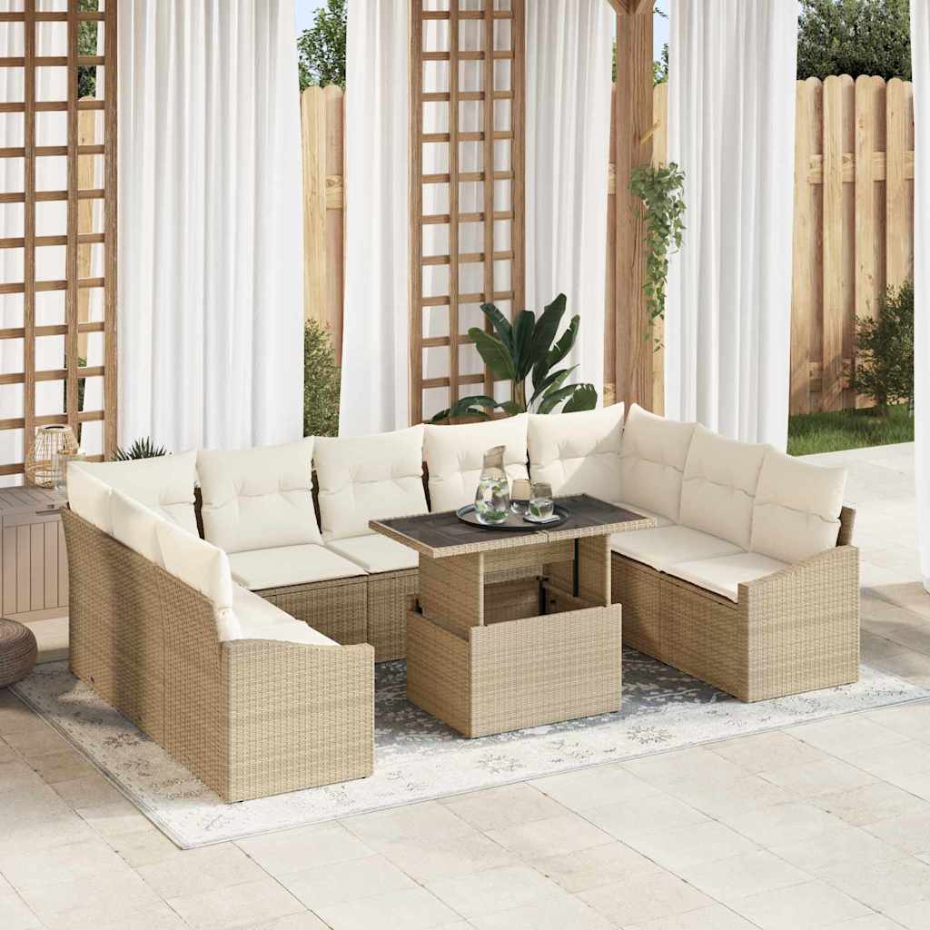 Bankstel 10 st Beige en Crème poly rattan
