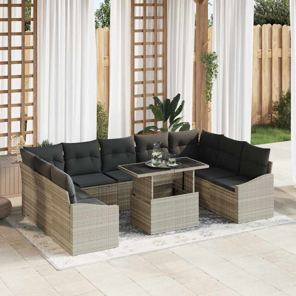 Bankstel 10 st Lichtgrijs poly rattan