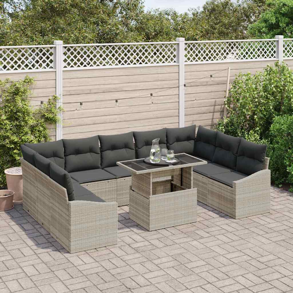 Bankstel 10 st Lichtgrijs poly rattan
