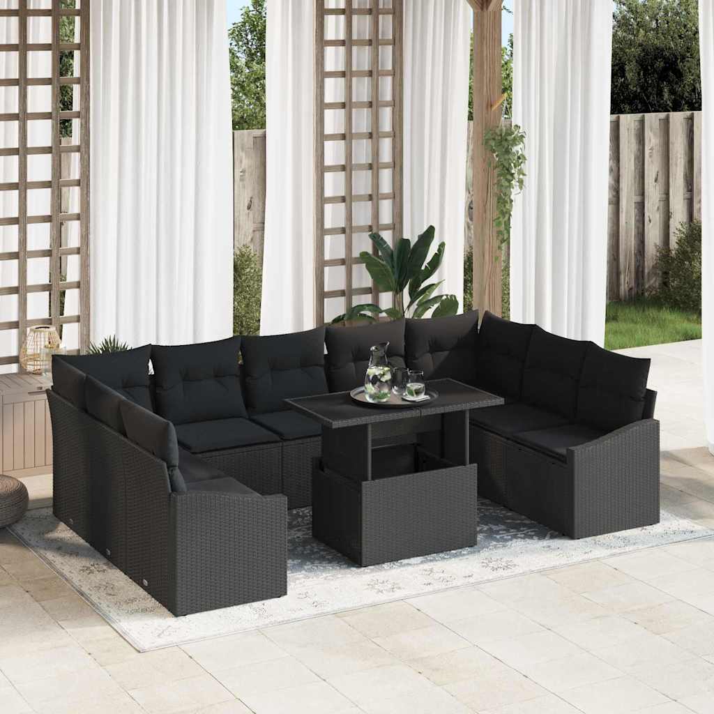 Bankstel 10 st Zwart poly rattan
