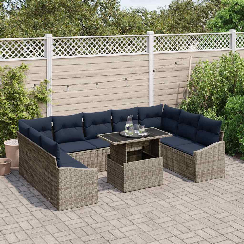 Bankstel 10 st 9-Aantal zitplaatsen Zwart en Blauw poly rattan