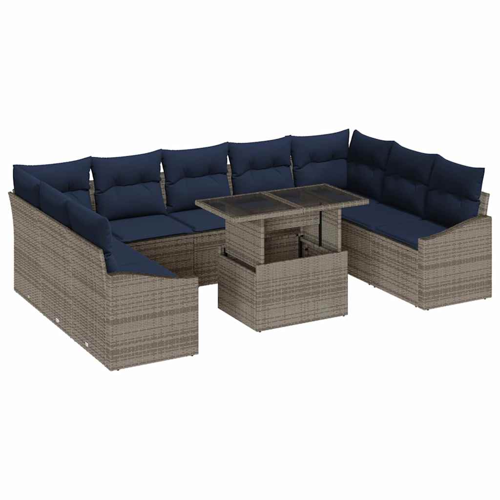 Bankstel 10 st 9-Aantal zitplaatsen Zwart en Blauw poly rattan