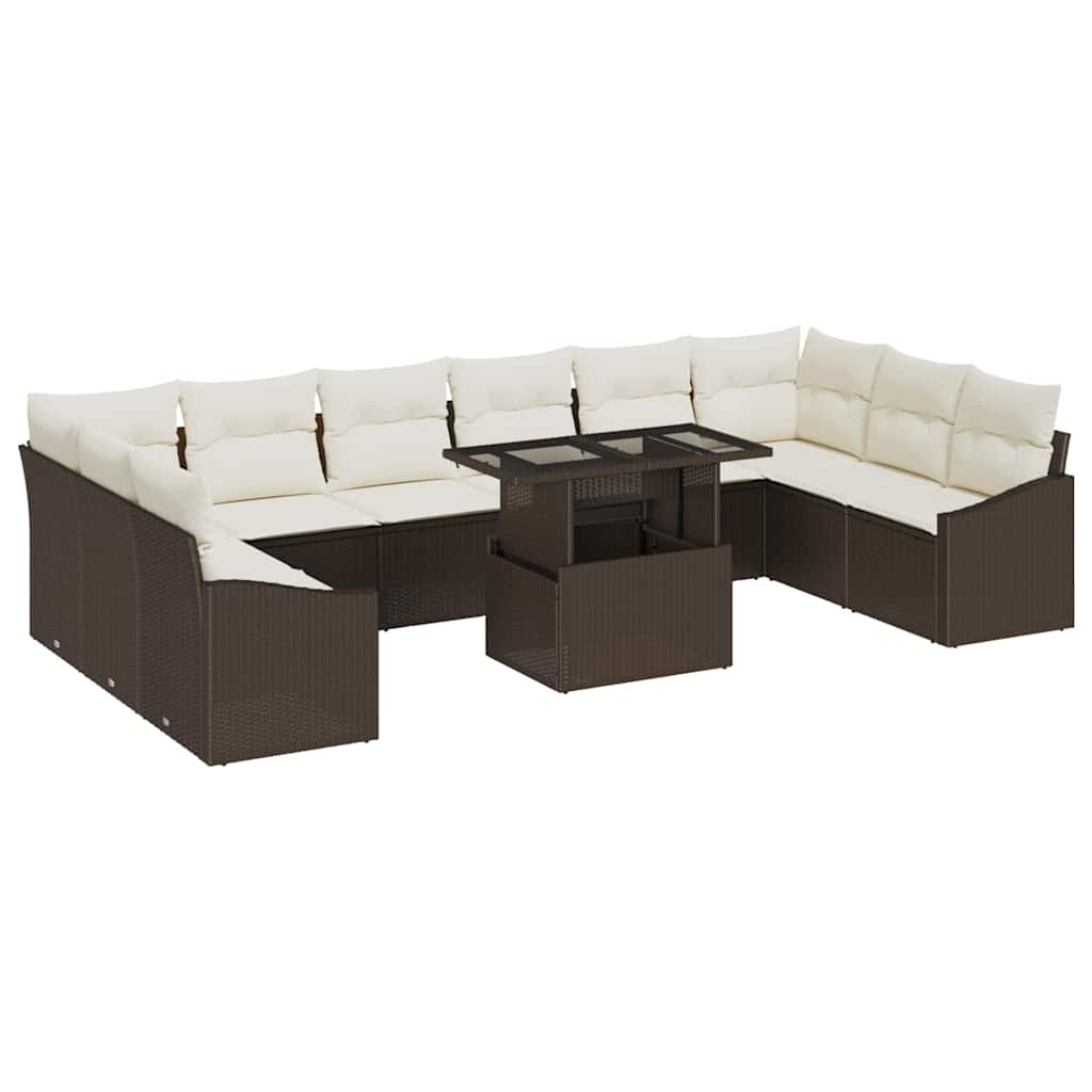 Bankstel 11 st Bruin en Crème poly rattan