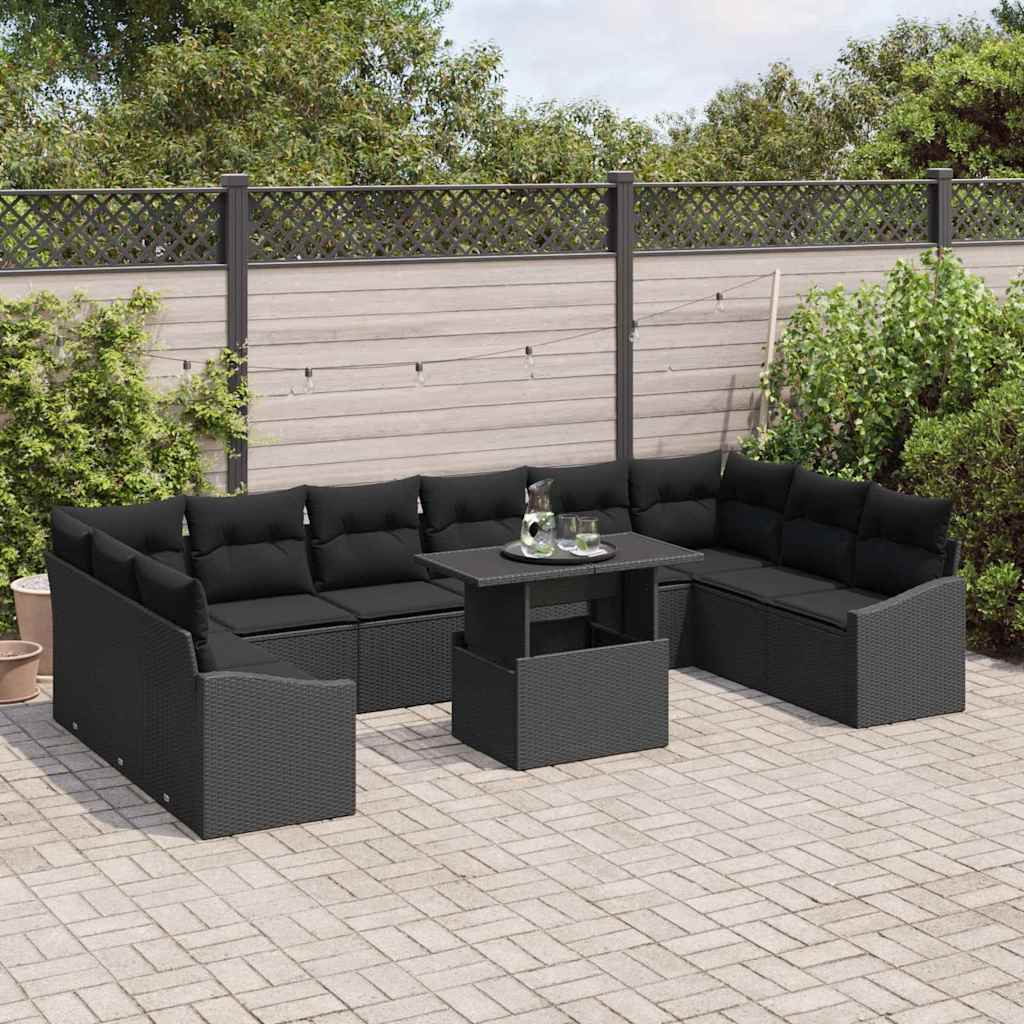 Bankstel 11 st Zwart poly rattan