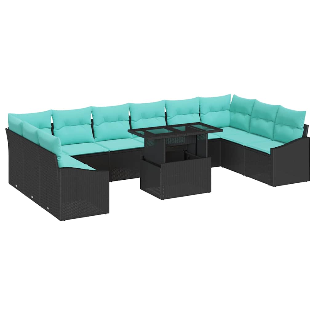 Bankstel 11 st 10-Aantal zitplaatsen Zwart en Blauw poly rattan