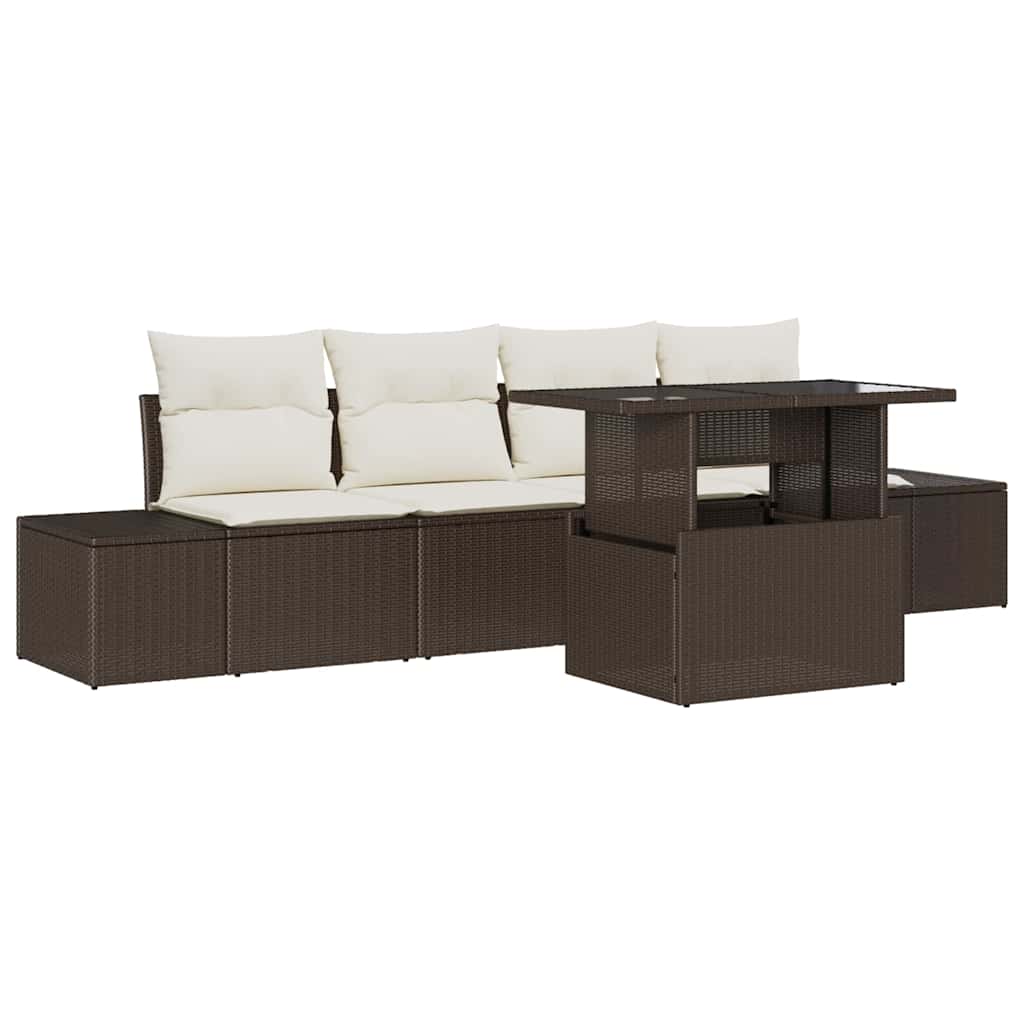 Bankstel 5 st Bruin en Crème poly rattan