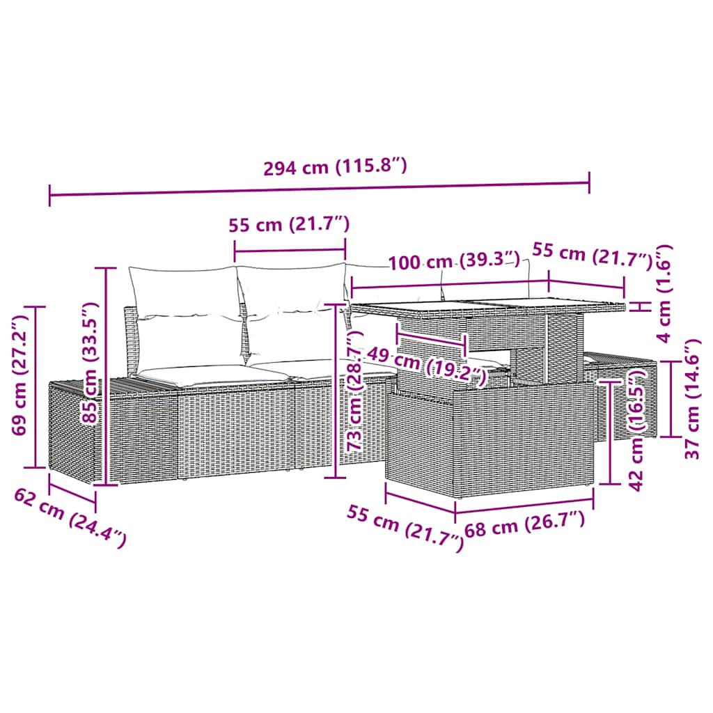Bankstel 5 st Grijs poly rattan