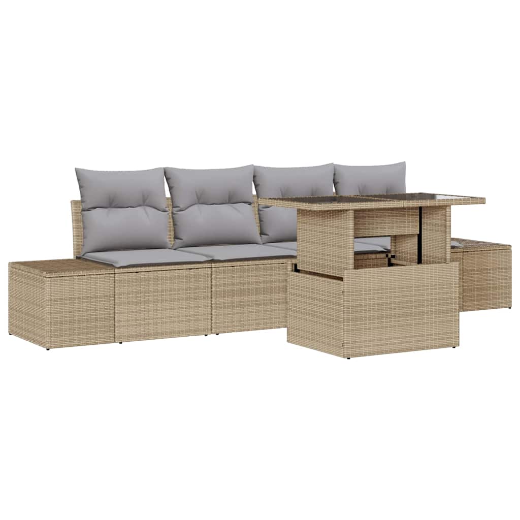 Bankstel 5 st Beige en Licht Grijs poly rattan