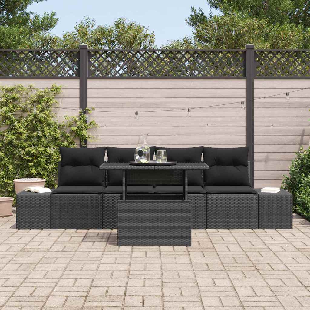 Bankstel 5 st Zwart poly rattan