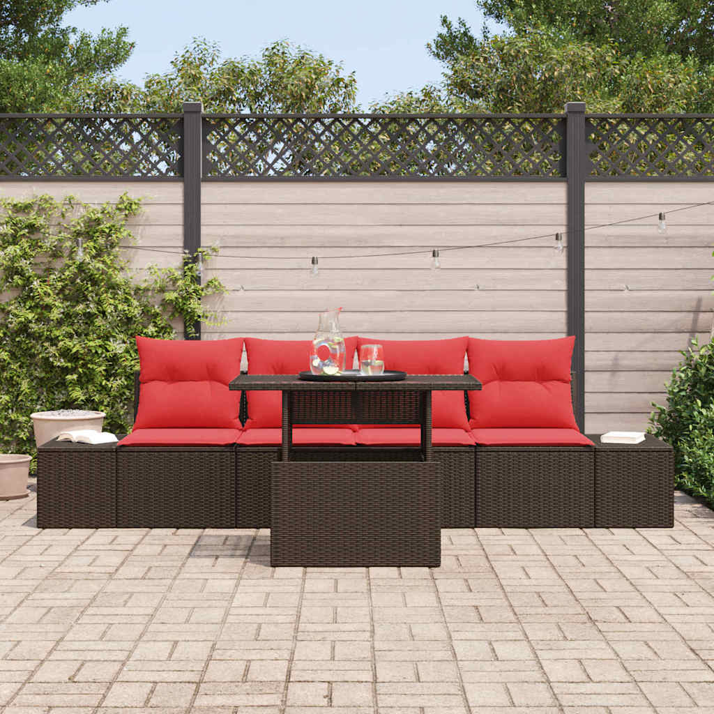 Bankstel 5 st 4-Aantal zitplaatsen Bruin en Rood poly rattan