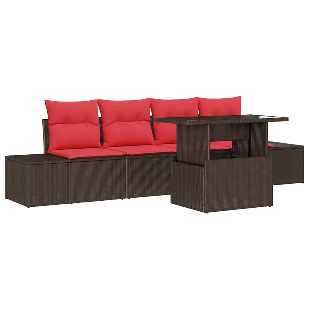 Bankstel 5 st 4-Aantal zitplaatsen Bruin en Rood poly rattan