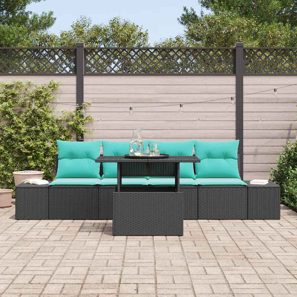 Bankstel 5 st 4-Aantal zitplaatsen Zwart en Blauw poly rattan