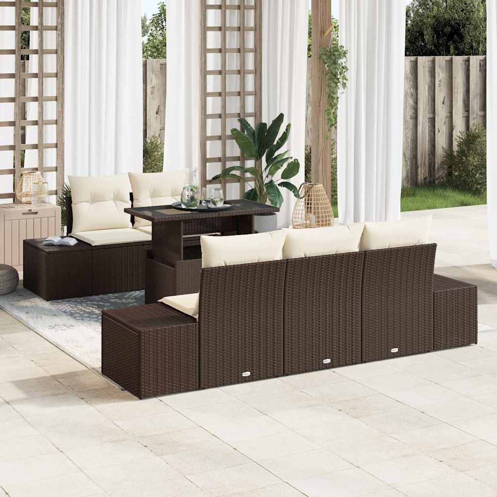 Bankstel 6 st Bruin en Crème poly rattan