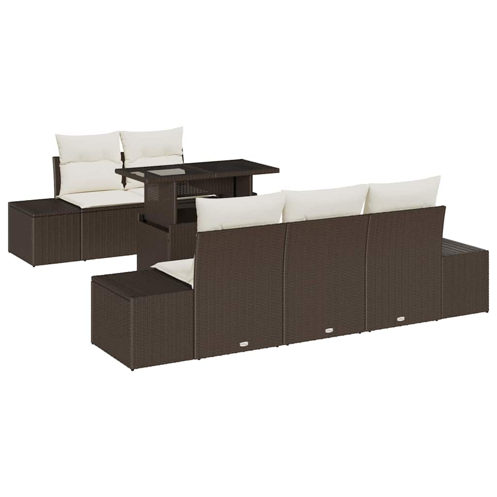 Bankstel 6 st Bruin en Crème poly rattan