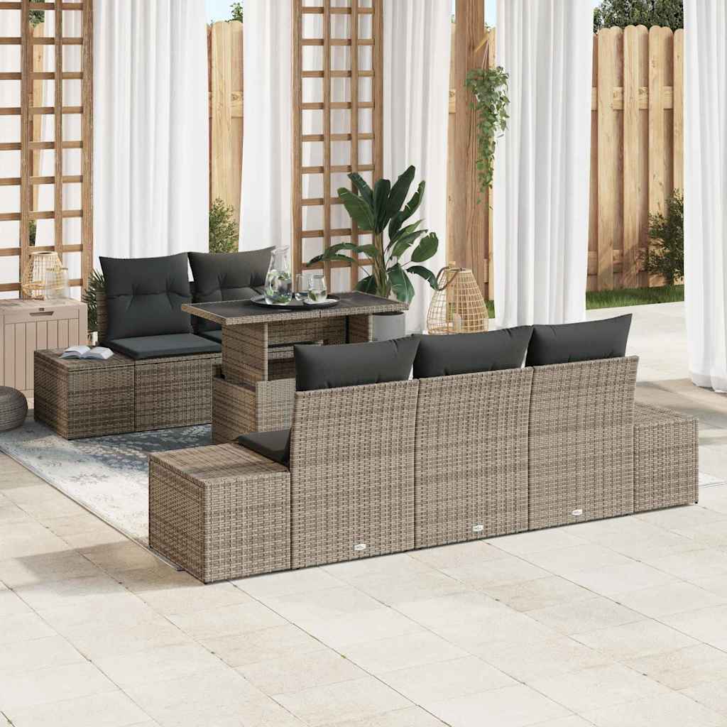 Bankstel 6 st Grijs poly rattan