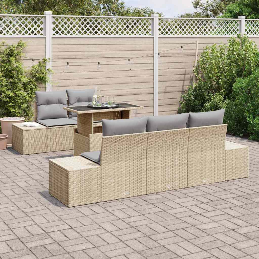 Bankstel 6 st Beige en Licht Grijs poly rattan