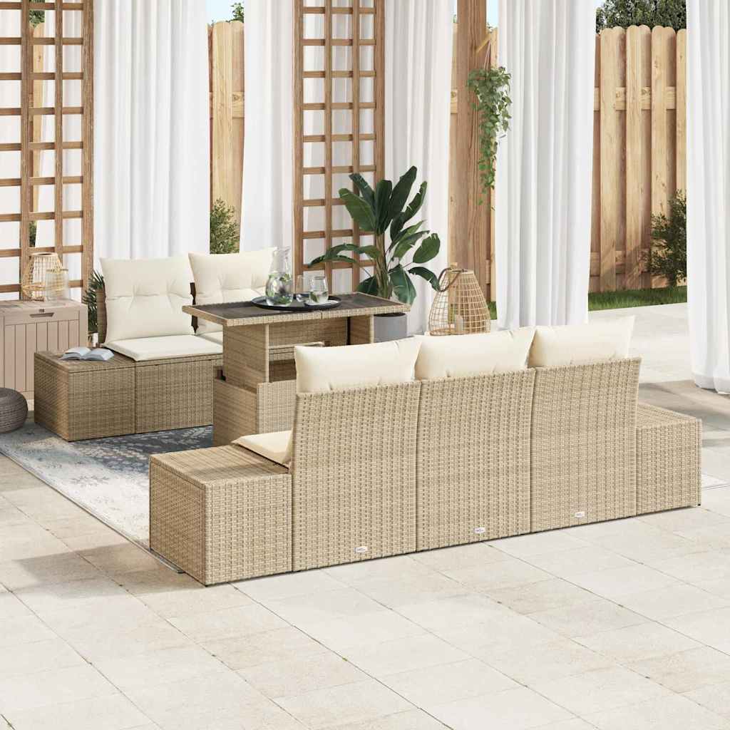 Bankstel 6 st Beige en Crème poly rattan