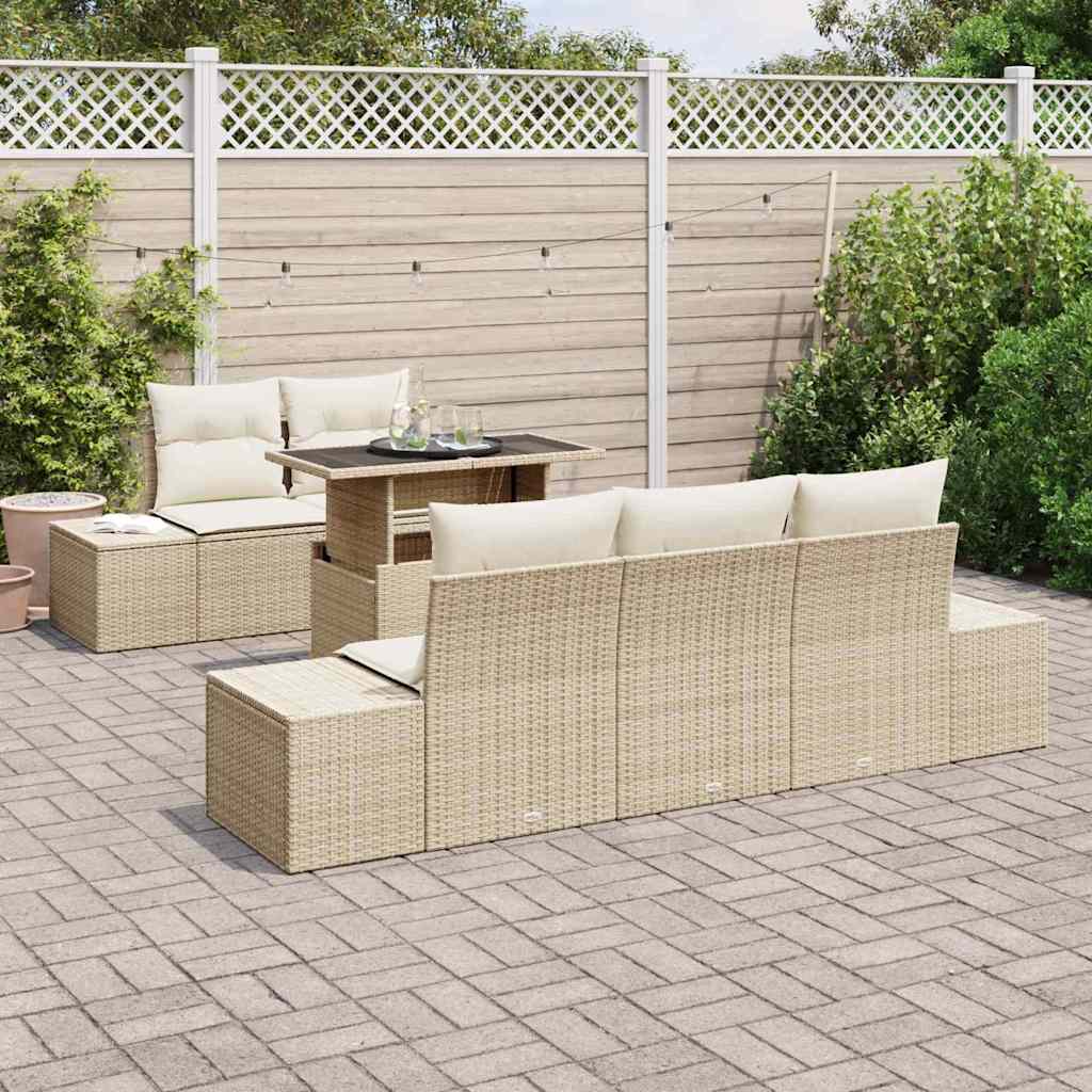 Bankstel 6 st Beige en Crème poly rattan
